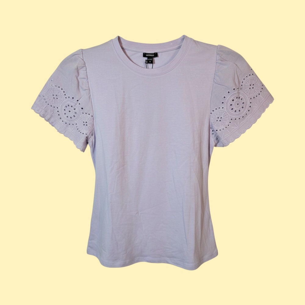 Express Women Lavender Purple Eyelet Puff Sleeve Fashion Spring Top XS New
